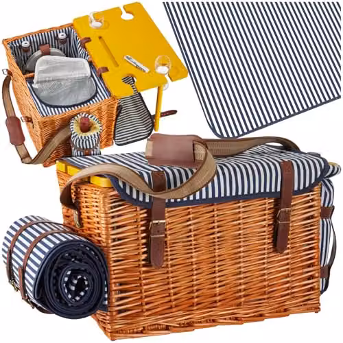 tectake Rügen Picnic Basket in Brown with 24-Piece Dinnerware Set and Cooler Compartment – 1