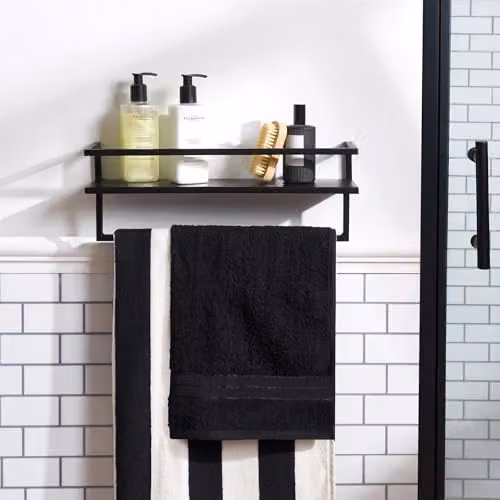 OHS 2 Tier Wall Mounted Towel Rail with Shelf, Black, W/D/H: 45 x 12 x 15 cm – 1