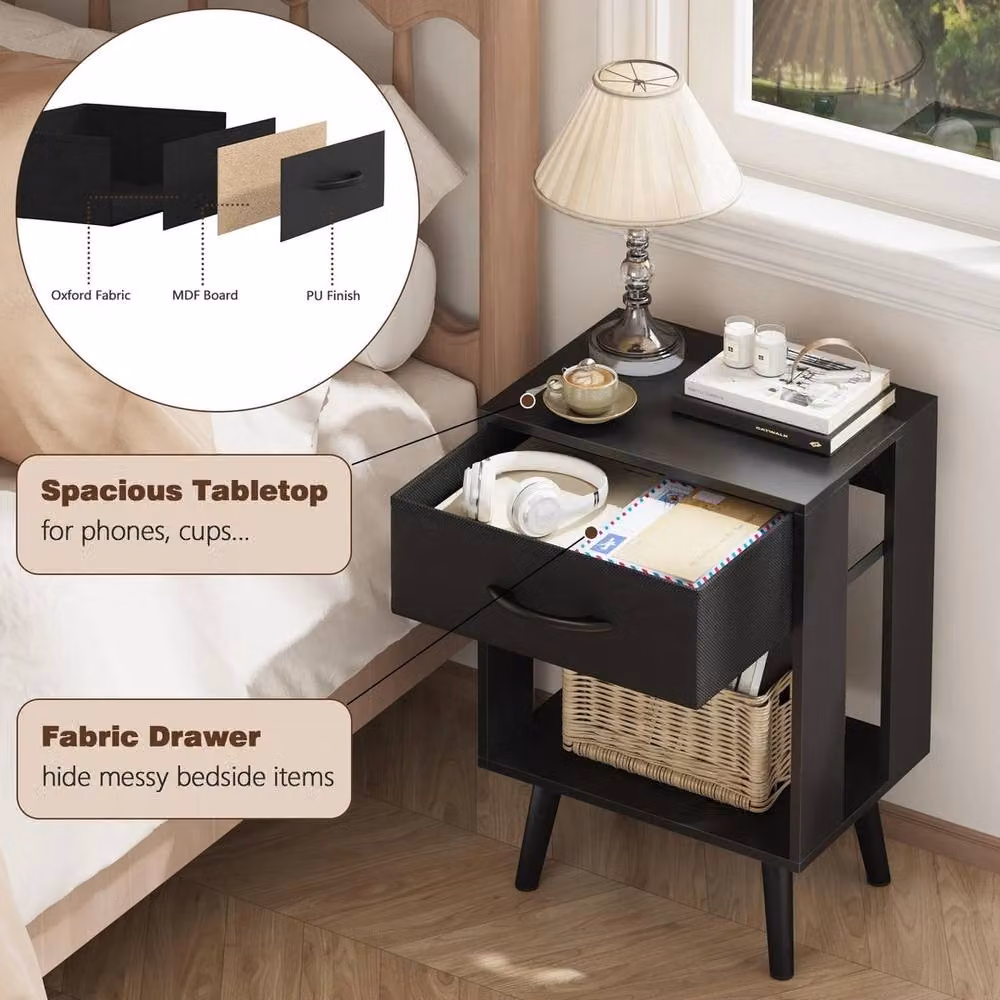 FORGEVIO Set of 2 Modern Black Bedside Tables, W/D/H: 40 x 30 x 60.3 cm – 4