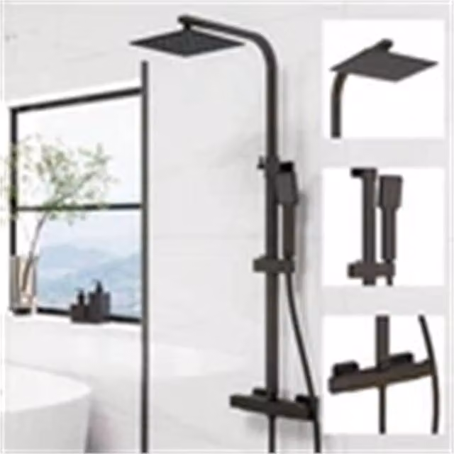 Nordara Matt Black Exposed Thermostatic Shower Set with Overhead Shower and Rigid Column