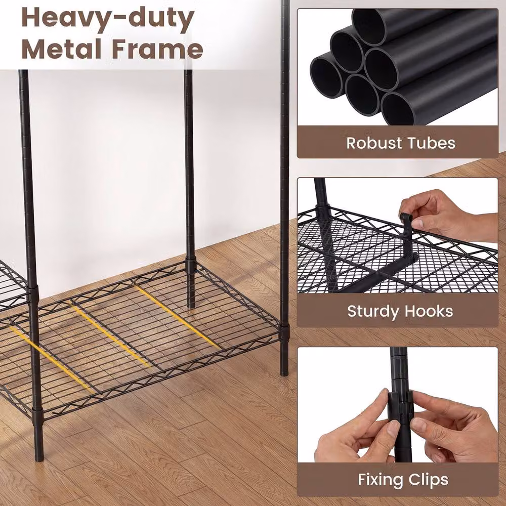 Gymax Metal Garment Rack Portable Convertible Clothes Organiser in Black – 6