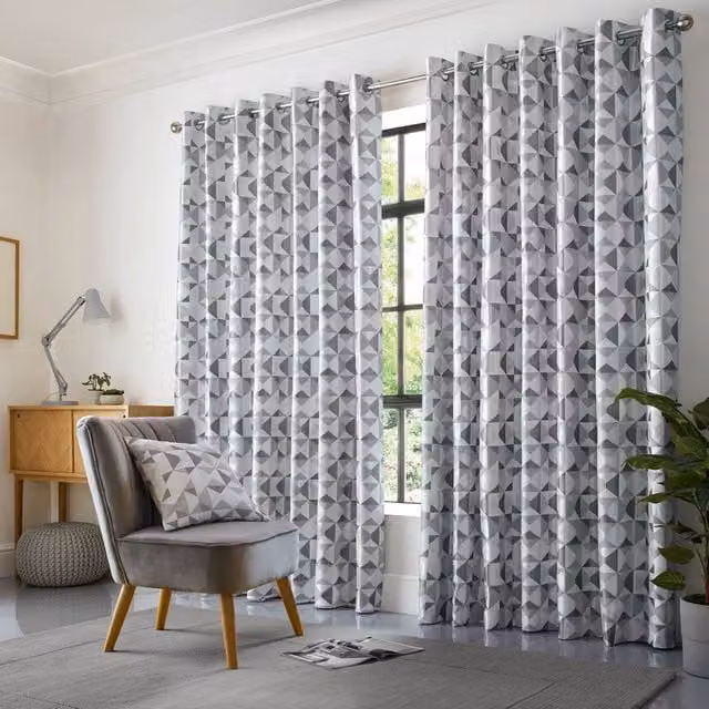Terrys Skandi Ready Made Opaque Eyelet Curtains in Silver and Grey
