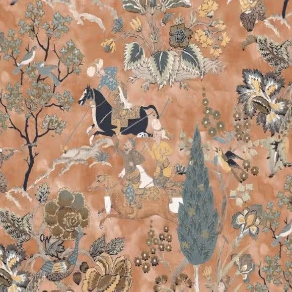 Edinburgh Weavers Perdita Fabric in Terracotta, Orange, Brown and Blue