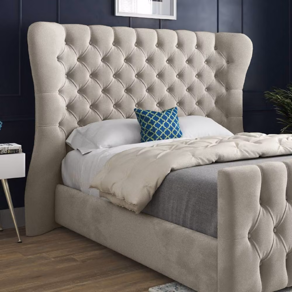 KDMD Silverdale Double Upholstered Velvet Bed Frame in Beige – 4