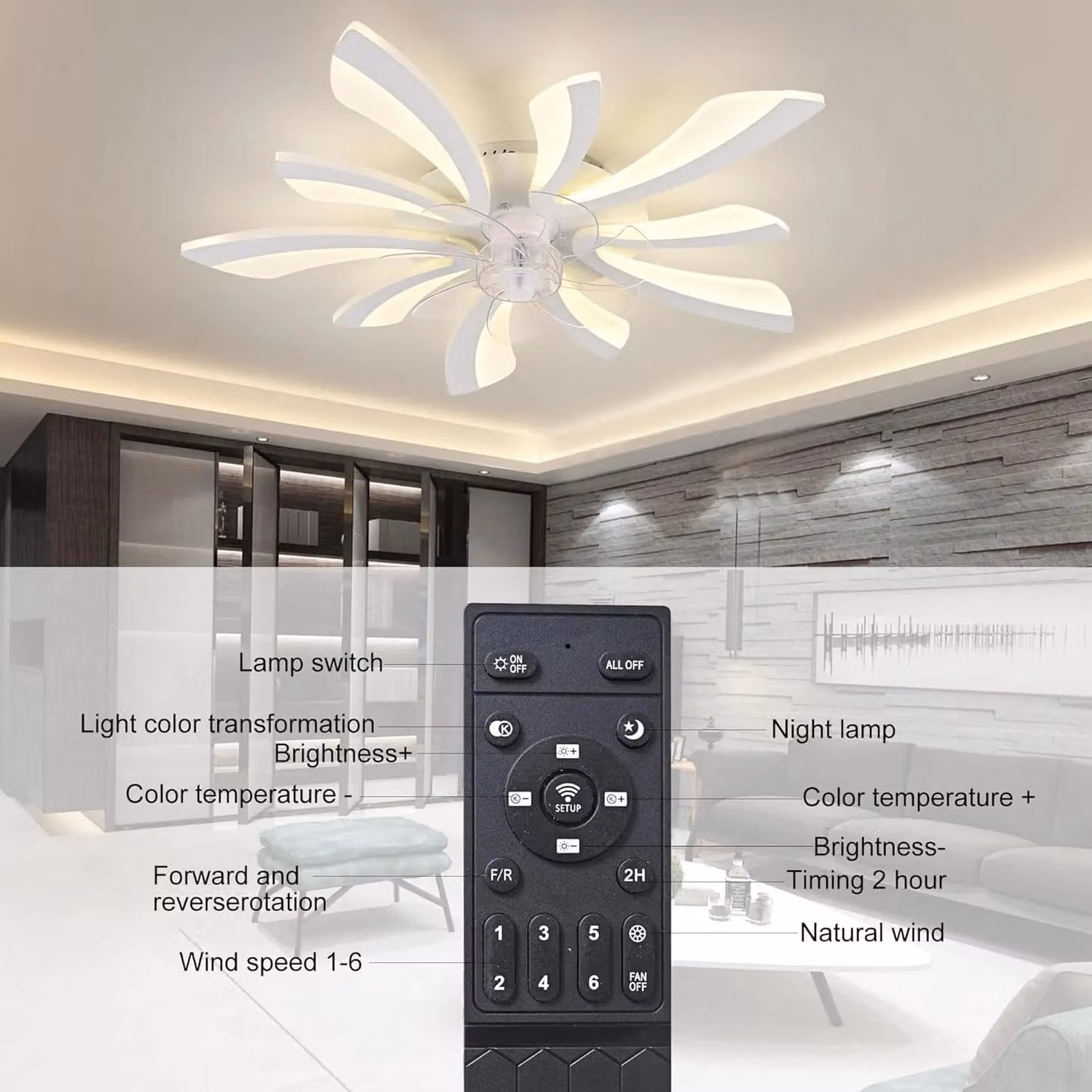 Garwarm Dimmable LED Ceiling Fan with Lights and Remote Control in White – 3