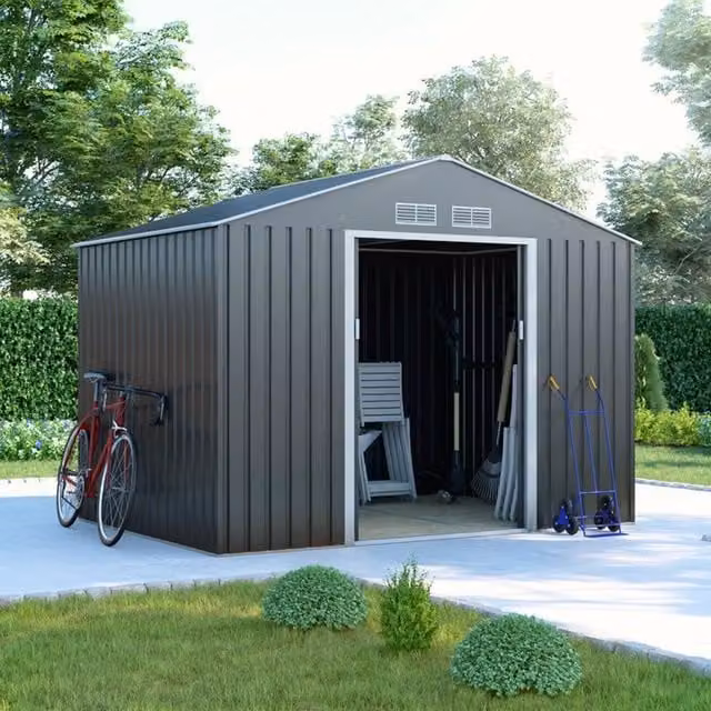 BillyOh Portland Apex Metal Shed with Foundation Kit, Grey, W/D/H: 181 x 122 x 198 cm