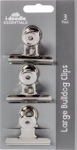 i-doodle Pack of Three Large Silver Metal Foldback Bulldog Clips for Professionals