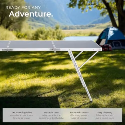 tectake Folding Camping Table in Grey with Aluminium Frame and MDF Laminate Surface, W/D/H: 180 x 70 x 70.5 cm – 6
