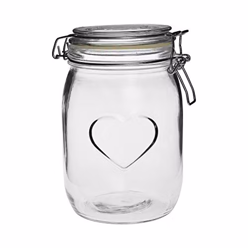 Nicola Spring Heart Shaped Glass Storage Jar with Airtight Clip Lid, 1 Litre, Transparent