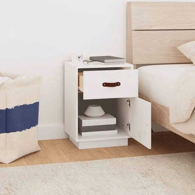 Berkfield Home Beautiful Bedside Cabinets, Set of 2, White Solid Pine Wood, W: 40 cm, D: 34 cm, H: 55 cm – 1