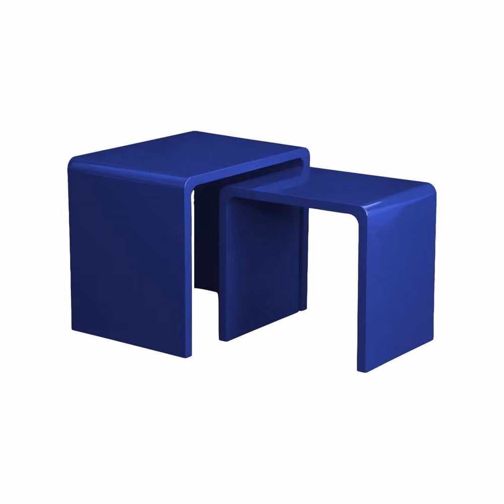 sweeek Set of 2 Blue Glossy Nesting Tables with Square Rounded Tops – 2