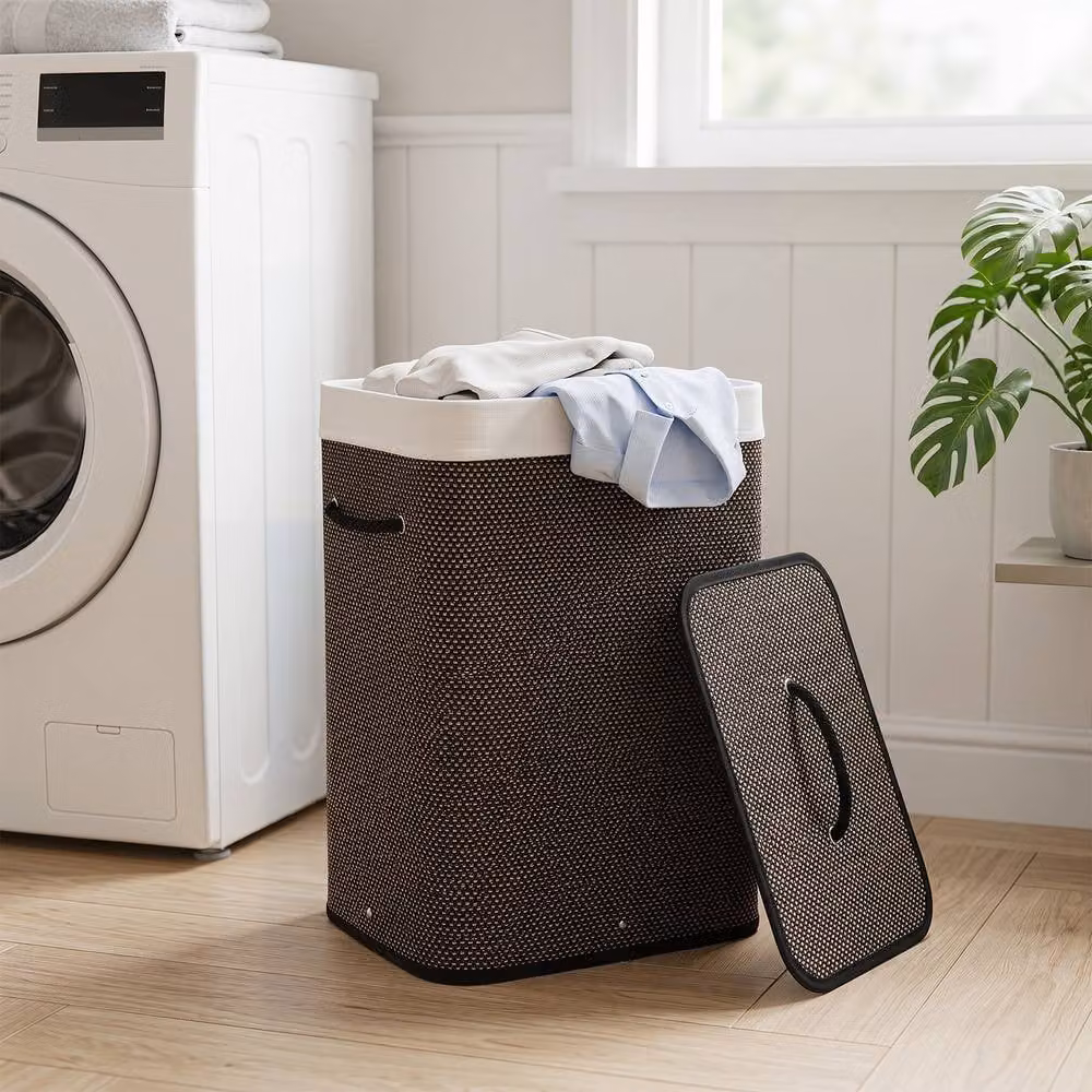 Gymax Bamboo Laundry Hamper with Lid and Removable Bag, Black, 72 L Capacity – 1