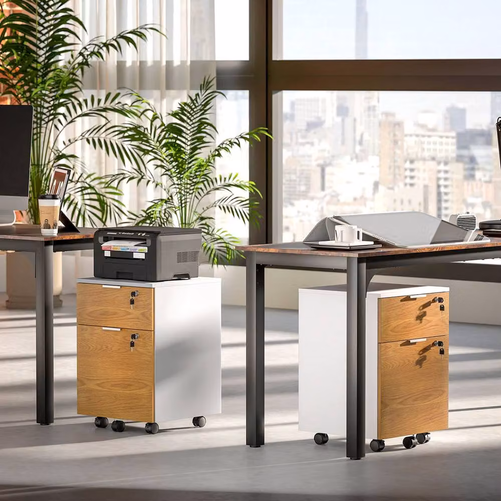Rolipo Lockable 2-Drawer Filing Cabinet in Brown with Castors – 4