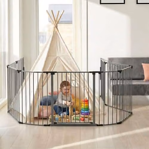 Safetots Premium Multi Panel Room Divider with Swing Door, Grey, Width: 181 cm, Height: 70 cm – 4