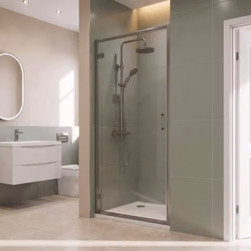 Balterley Hinged Rectangular Shower Door with 6mm Clear Glass in Silver Brushed Finish W/D/H: 70 x 24.5 x 190 cm – 2