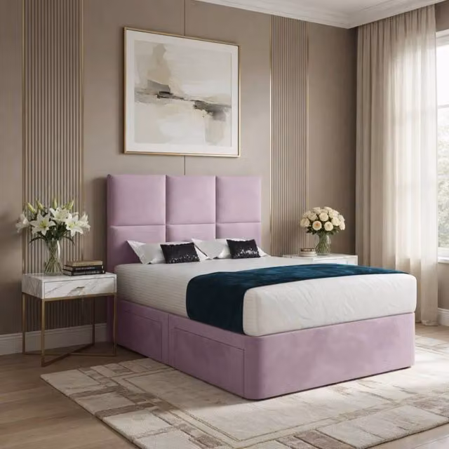 Casani Wolfforth Small Single Pink Velvet Upholstered Divan Bed Frame with Headboard and Drawers – 1