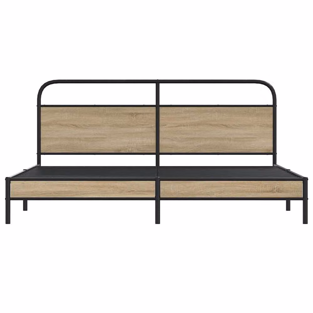 Berkfield Home Industrial Metal and Oak Bed Frame with Drawers, Brown, W/D/H: 200 x 200 x 206 cm – 3