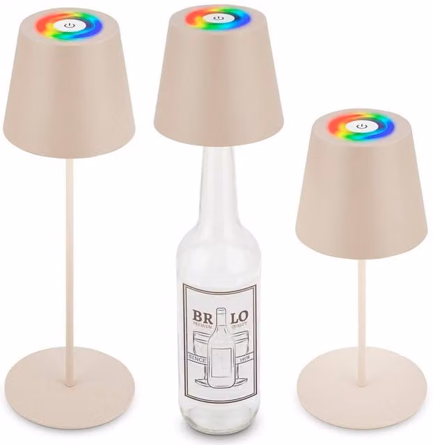 Briloner Beige LED Table Lamp, Rechargeable RGBW Colour Changing Dimmable Light with Touch Control – 1