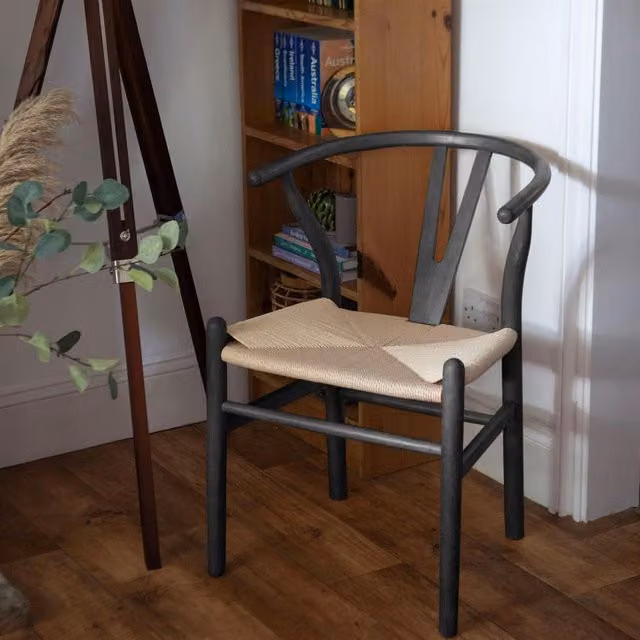 Nicholas Winter Scandinavian Style Beech Wood Dining Chair with Armrests in Black