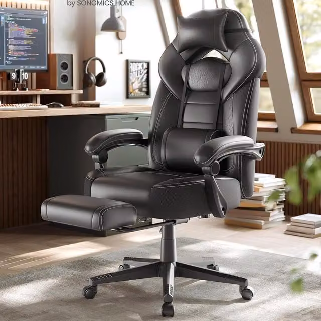 SONGMICS Ergonomic Gaming Chair in Black with Headrest and Armrests