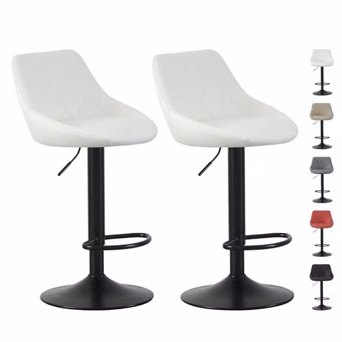 mcc direct Stanley Set of 2 Height Adjustable Swivel Bar Stools with Backrest and Footrest in Cream Faux Leather – 1