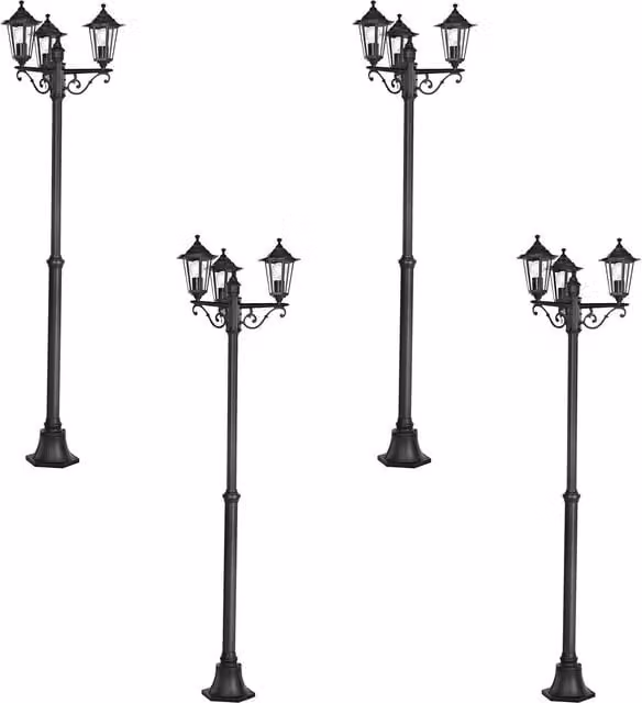 Loops 4 Pack Black Cast Aluminium IP44 Outdoor Bollard Garden Lights with E27 Socket
