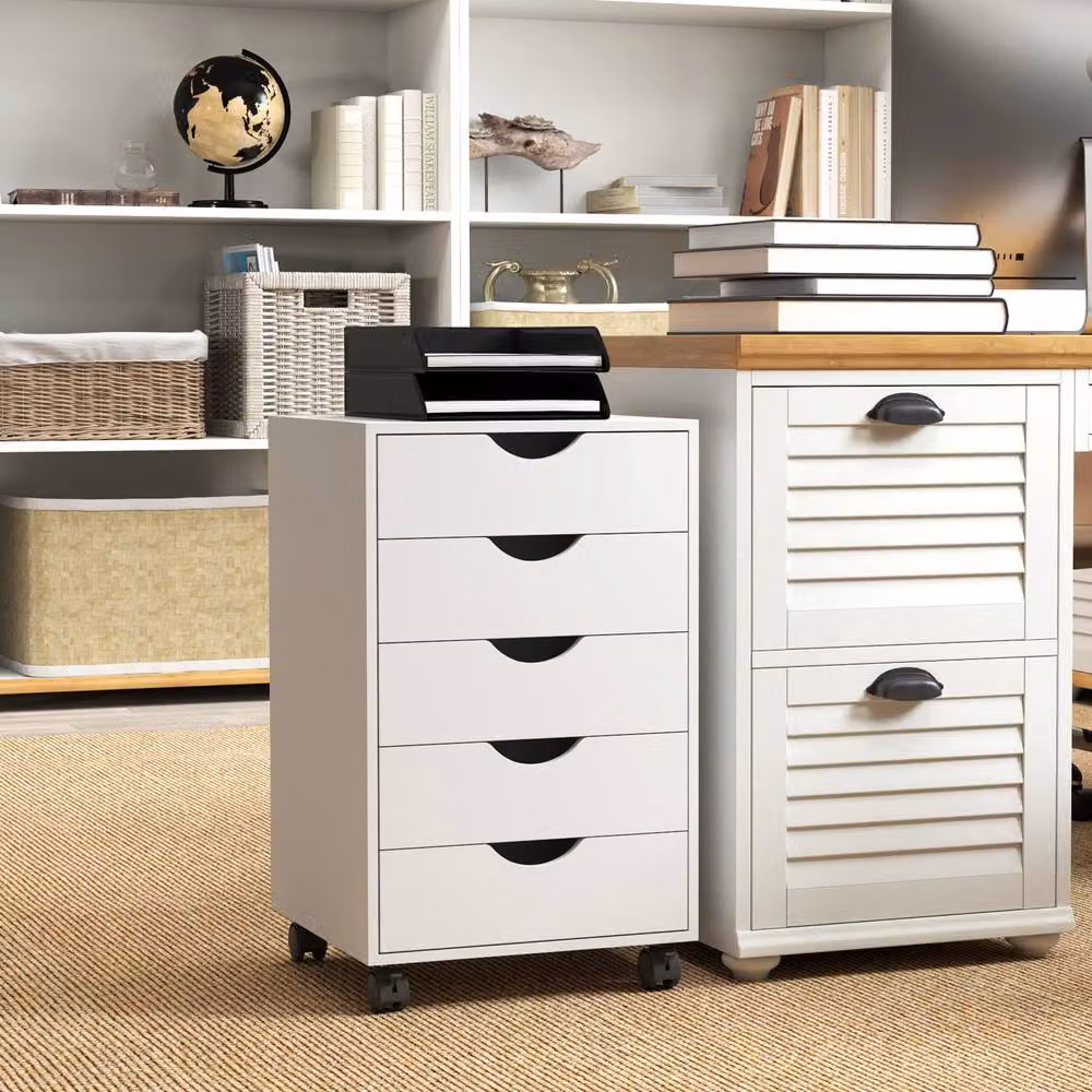 STILVORA White 5-Drawer Filing Cabinet with Castors – 8