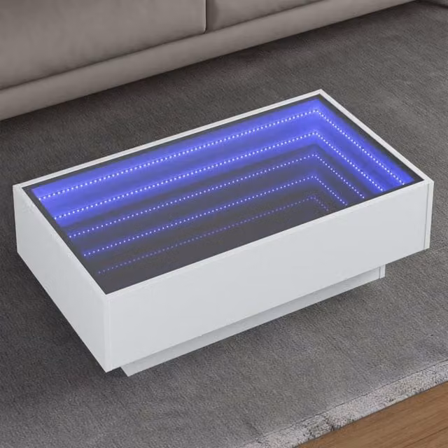 Berkfield Home Modern White Glossy Coffee Table with LED, W/D/H: 90 x 50 x 30 cm