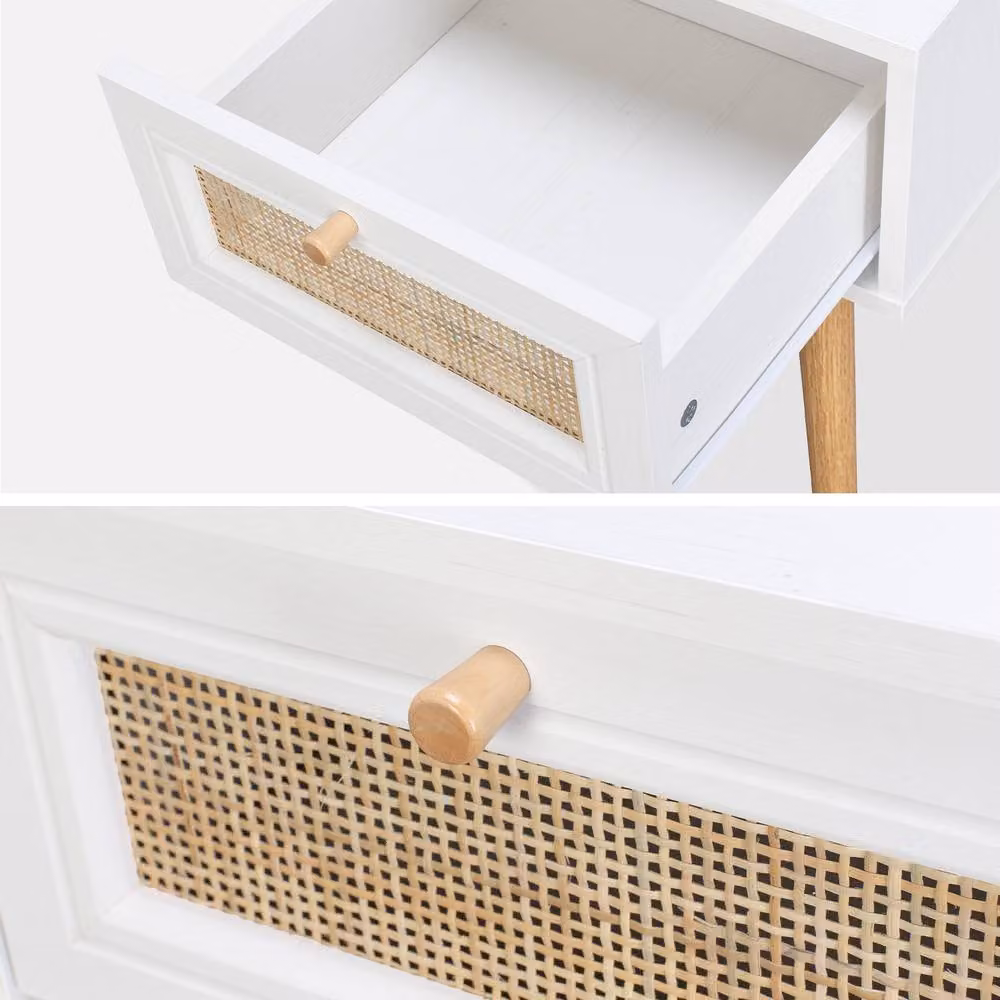 sweeek Woven Rattan Bedside Table with Drawer in White – 2