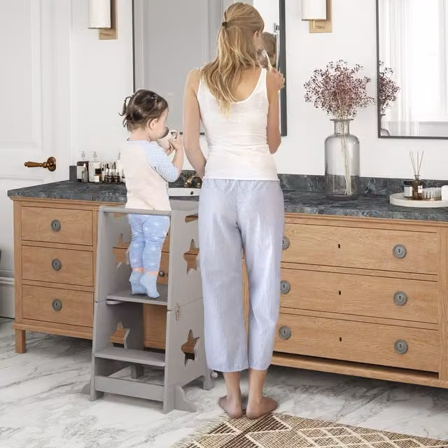 AIYAPLAY 2-in-1 Toddler Step Stool with Safety Rail in Grey