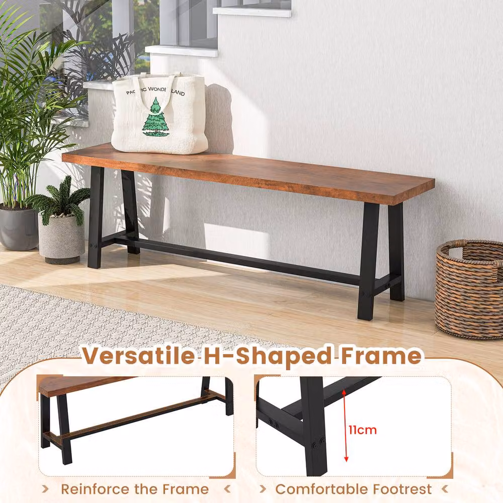 Costway Rustic Brown Wooden and Metal 3 Person Dining and Entryway Shoe Bench, W: 153 cm – 8