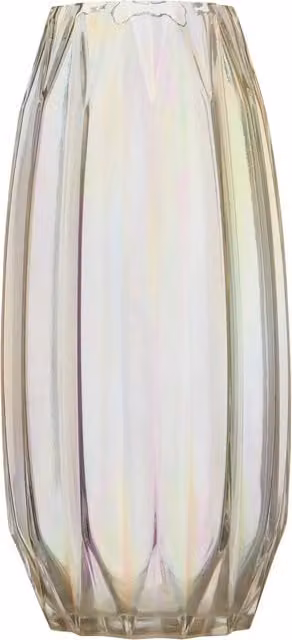 Orsina Large Geometric Glass Vase with Iridescent Finish in Transparent