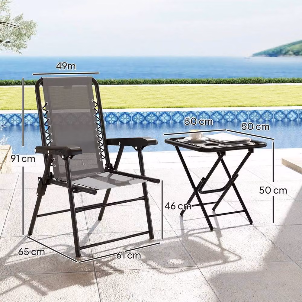 EONLION 3 Piece Folding Metal Garden Bistro Set in Grey – 2