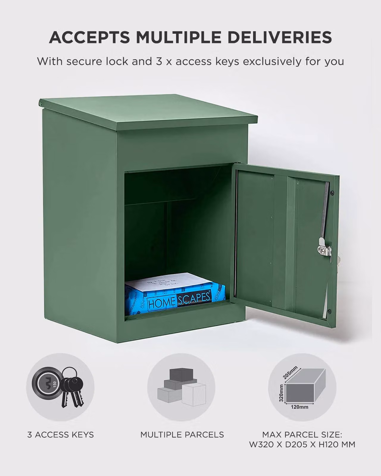 Homescapes Smart Parcel Box Medium Front Access Secure Delivery Box in Green – 5
