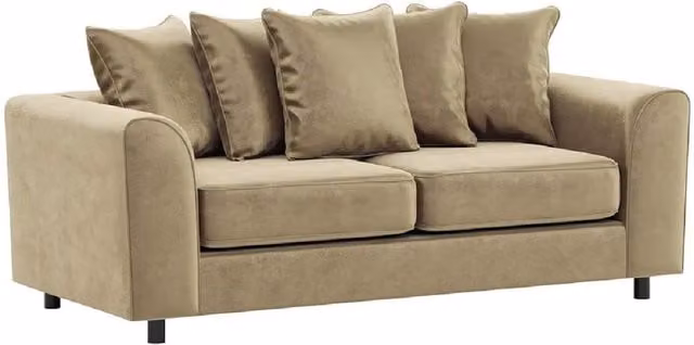 Furnishings For Less UK Brooklyn 3 Seater Sofa in Beige Plush Velvet with Scatter Back and Foam Upholstery