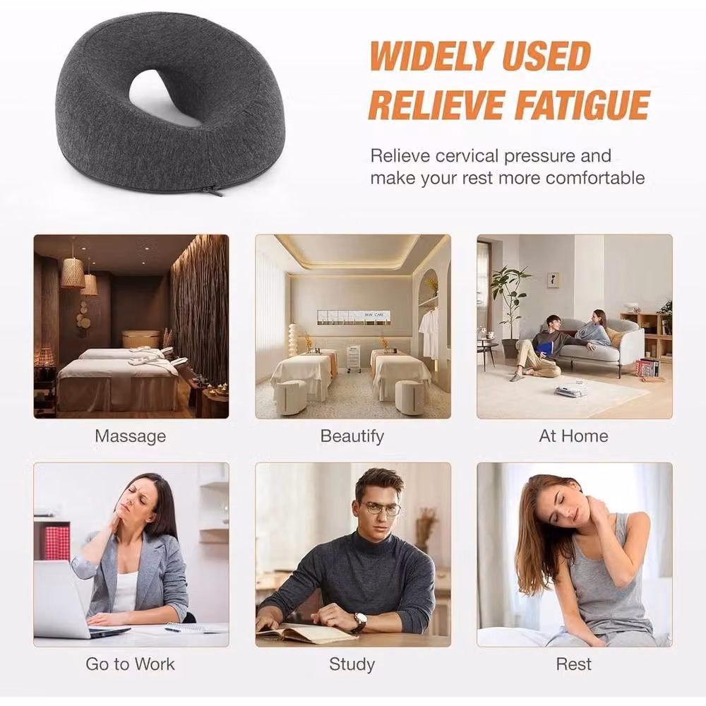 NESTLUNE Memory Foam Massage Table Headrest Pillow in Dark Grey with Removable U-Shaped Oval Cover – 5