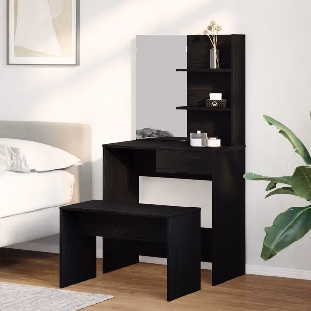 Berkfield Home Modern Black Oak Dressing Table Set in Engineered Wood – 1