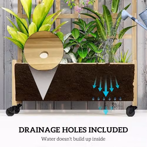 Outsunny Wooden Trellis Raised Bed Planter with Wheels in Brown – 2