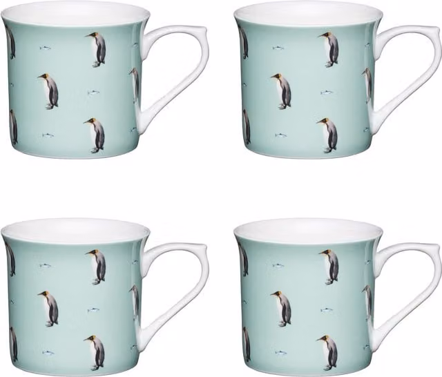 KitchenCraft Set of 4 Blue Fluted Bone China Penguin Mugs – 1
