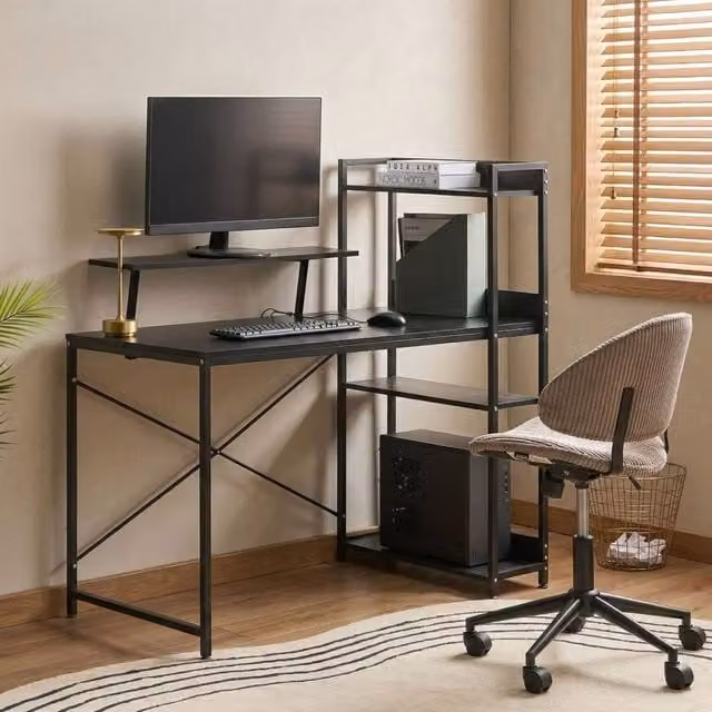 Wyld and Coco Industrial Writing Desk with Wood Top and Black Powder Coated Metal Frame, W/D/H: 120 x 120 x 75 cm – 1