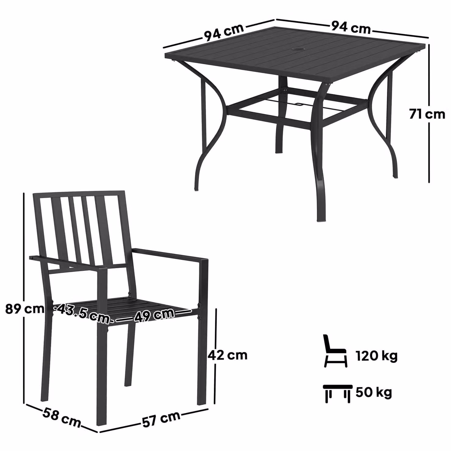 OUTSUNNY Garden Dining Set with 4 Stackable Cushioned Chairs and Matt Black Metal Square Table – 2