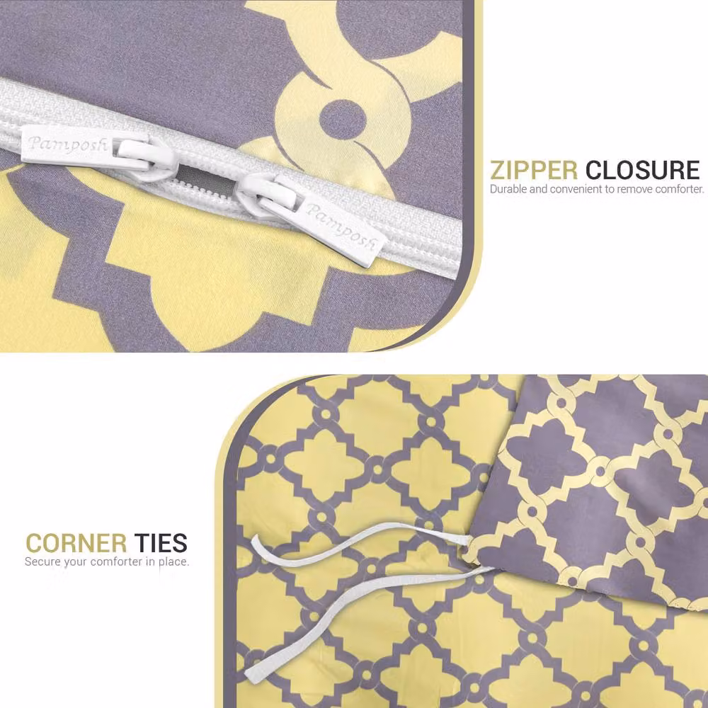 Pamposh Reversible Moroccan Graphic Microfibre Duvet Cover Set in Yellow and Grey, Size: 140 x 200 cm – 6