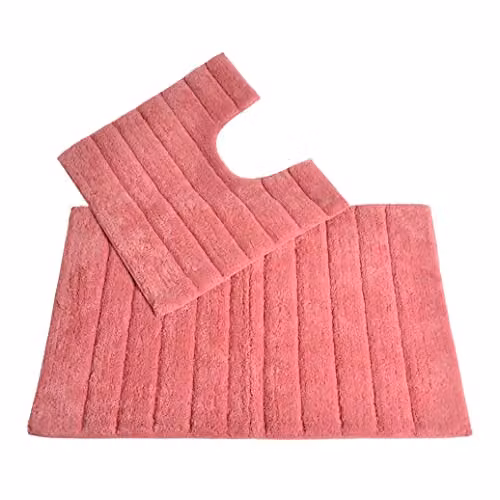 Allure Bath Fashions 2 Piece Ribbed Cotton Bath and Pedestal Toilet Mat Set in Pink – 1