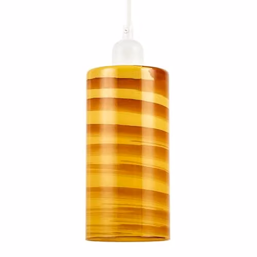 Happy Homewares Amber Glass Cylinder Pendant Lighting Shade with Retro Design, W: 20 cm, H: 10 cm – 1