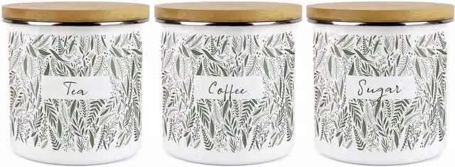Purely Home Green Leaves Floral Tea, Coffee and Sugar Large Kitchen Canister Set of 3 in Green