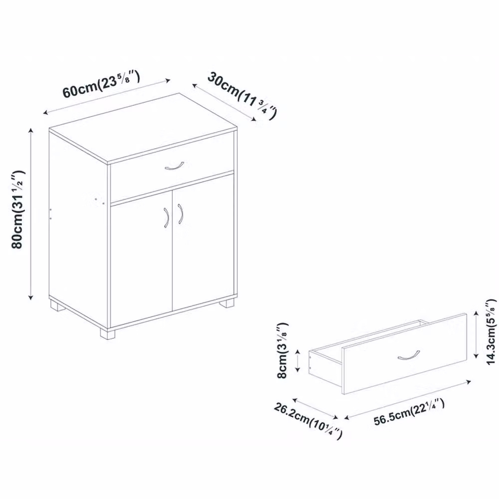 PAWNORA Modern Grey Wooden Storage Cabinet with Hinged Doors and Internal Shelves – 2
