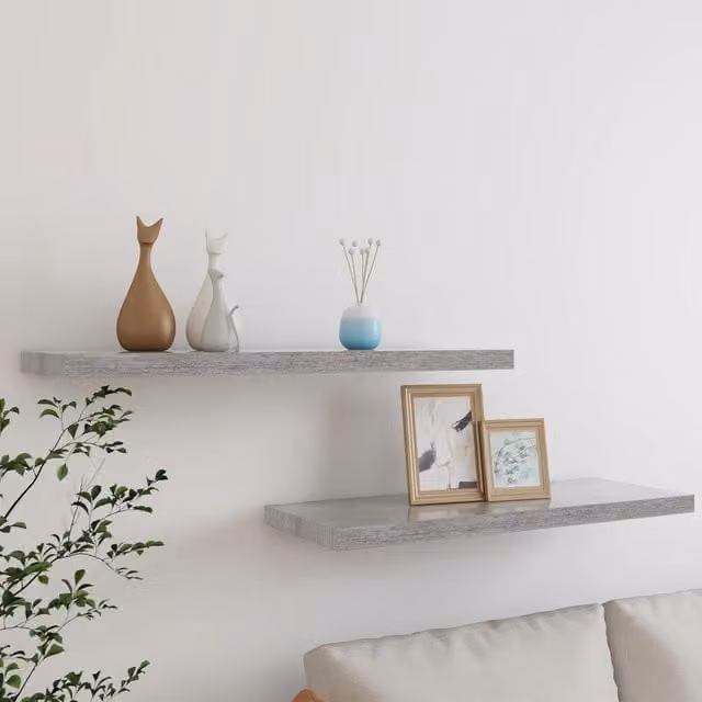 Berkfield Home Floating Wall Shelves, 2 Piece Set in Concrete Grey MDF and Metal, W: 80 cm, D: 23.5 cm, H: 3.8 cm – 1
