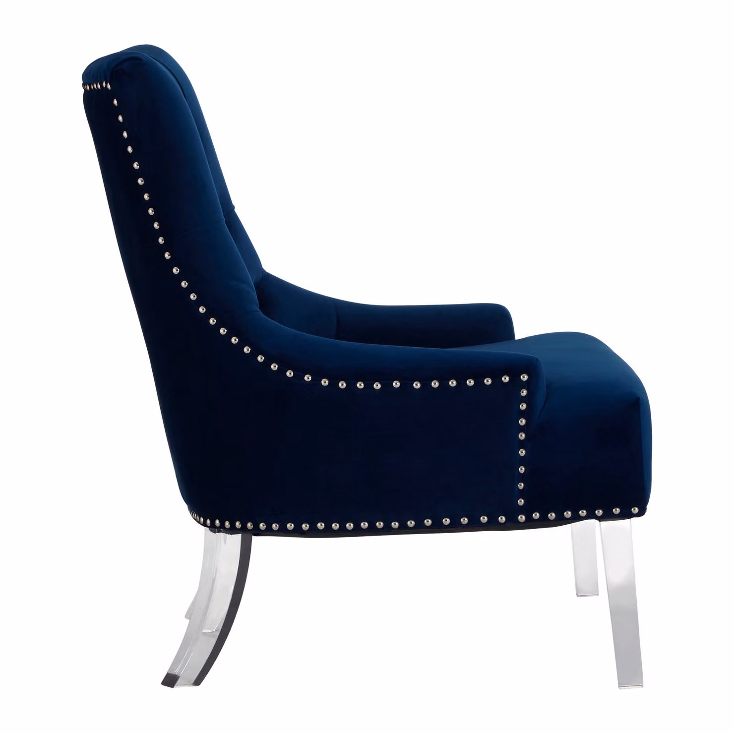 Fifty Five South Modern Blue Velvet Tub Chair with Armrests and Silver Accents – 4