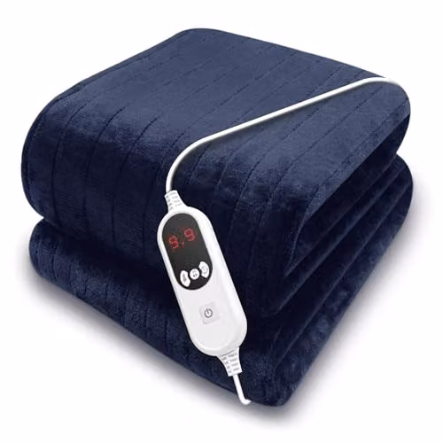 Purus Deluxe Electric Heated Throw Blue Fleece Double Over Sofa Blanket W/D: 160 x 120 cm