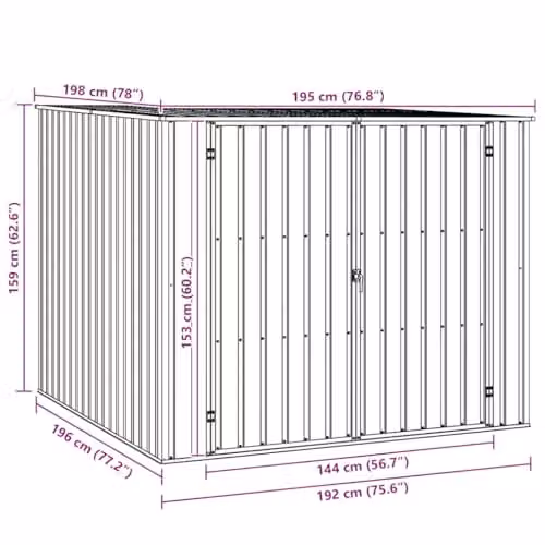vidaXL Anthracite Galvanised Steel Garden Shed W/D/H: 195 x 198 x 159 cm – 3